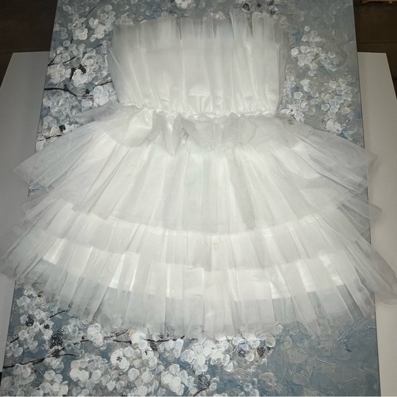 Lulu's Intentions White Strapless Mini Tiered Tulle Dress - Picture 8 of 13